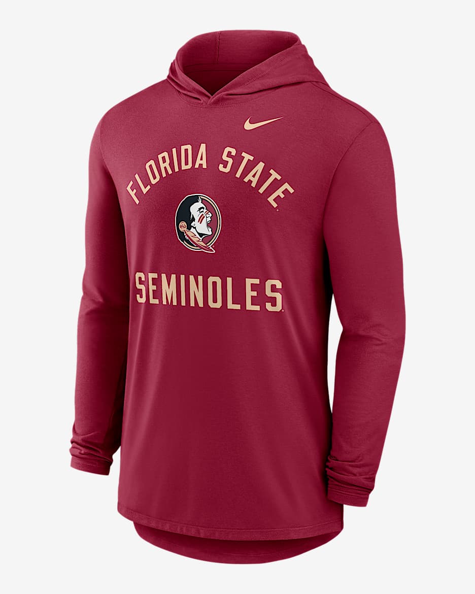 Florida State Campus Arch Men's Nike Dri-FIT College Long-Sleeve Hooded T-Shirt - Garnet