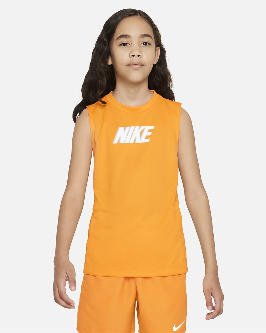 Nike Dri-FIT Multi+ Kolsuz Genç Çocuk (Erkek) Antrenman Üstü - Vivid Orange/Beyaz