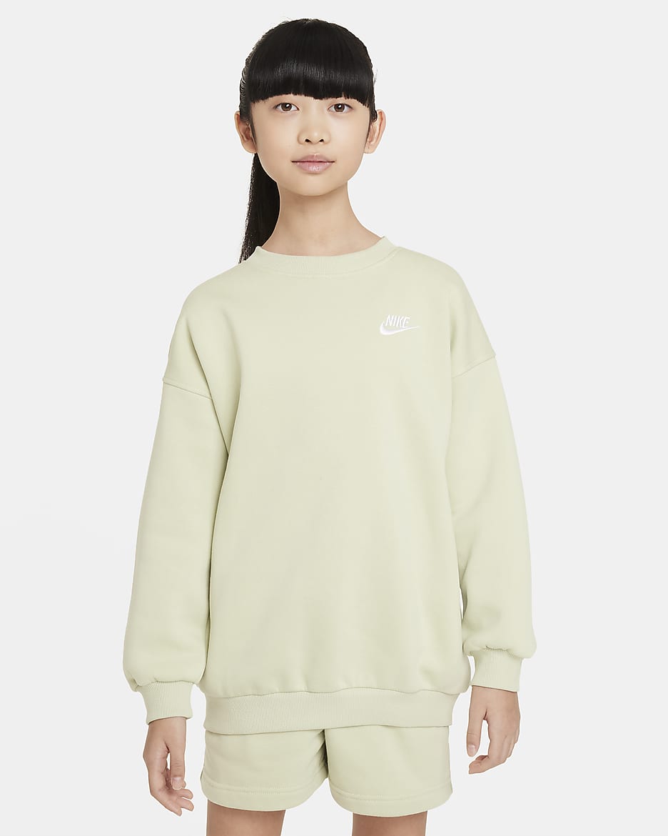 Nike Sportswear Club Fleece Older Kids' Oversized Sweatshirt - Olive Aura/White