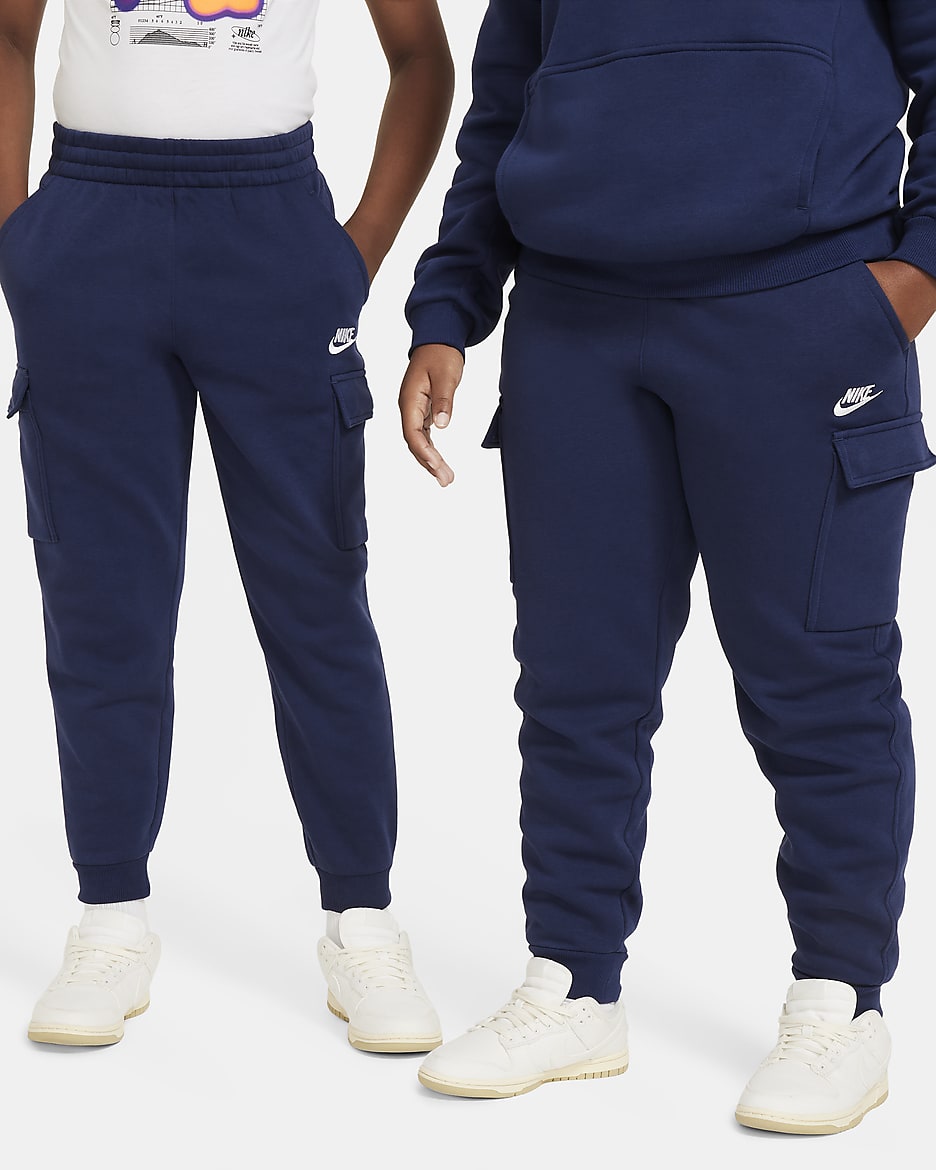 Nike Sportswear Club Fleece Big Kids' Cargo Pants (Extended Size) - Midnight Navy/Midnight Navy/White