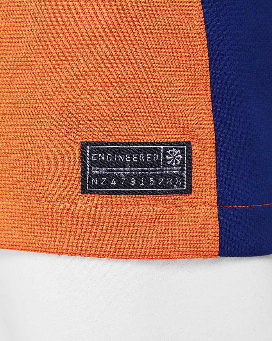 Holland 2024/25 Stadium Home Nike Dri-FIT Replica-fodboldtrøje til større børn (kvindehold) - Safety Orange/Blue Void/Copa/Blue Void