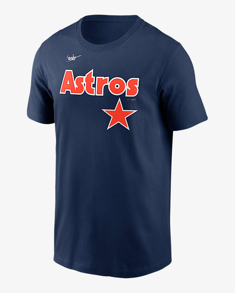 Playera Nike de la MLB para hombre Houston Astros Cooperstown Wordmark - Azul marino