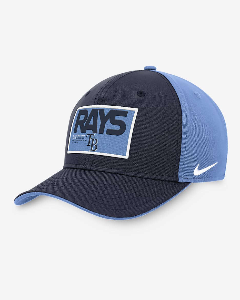 Gorra ajustable Nike MLB para hombre Tampa Bay Rays Classic99 Color Block - Azul marino/Azul claro