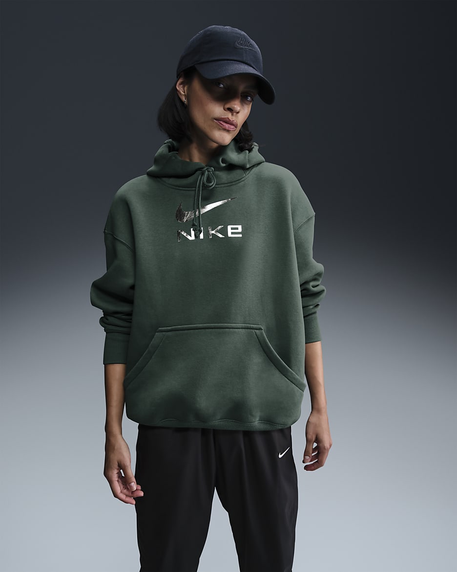Sudadera con gorro sin cierre con gráfico oversized para mujer Nike Sportswear Phoenix Fleece - Verde vintage