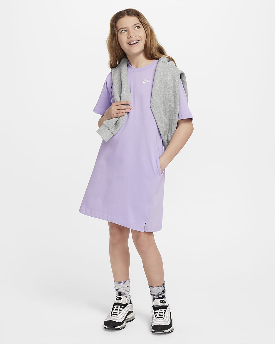 Nike Sportswear Older Kids' (Girls') T-Shirt Dress - Hydrangeas/White