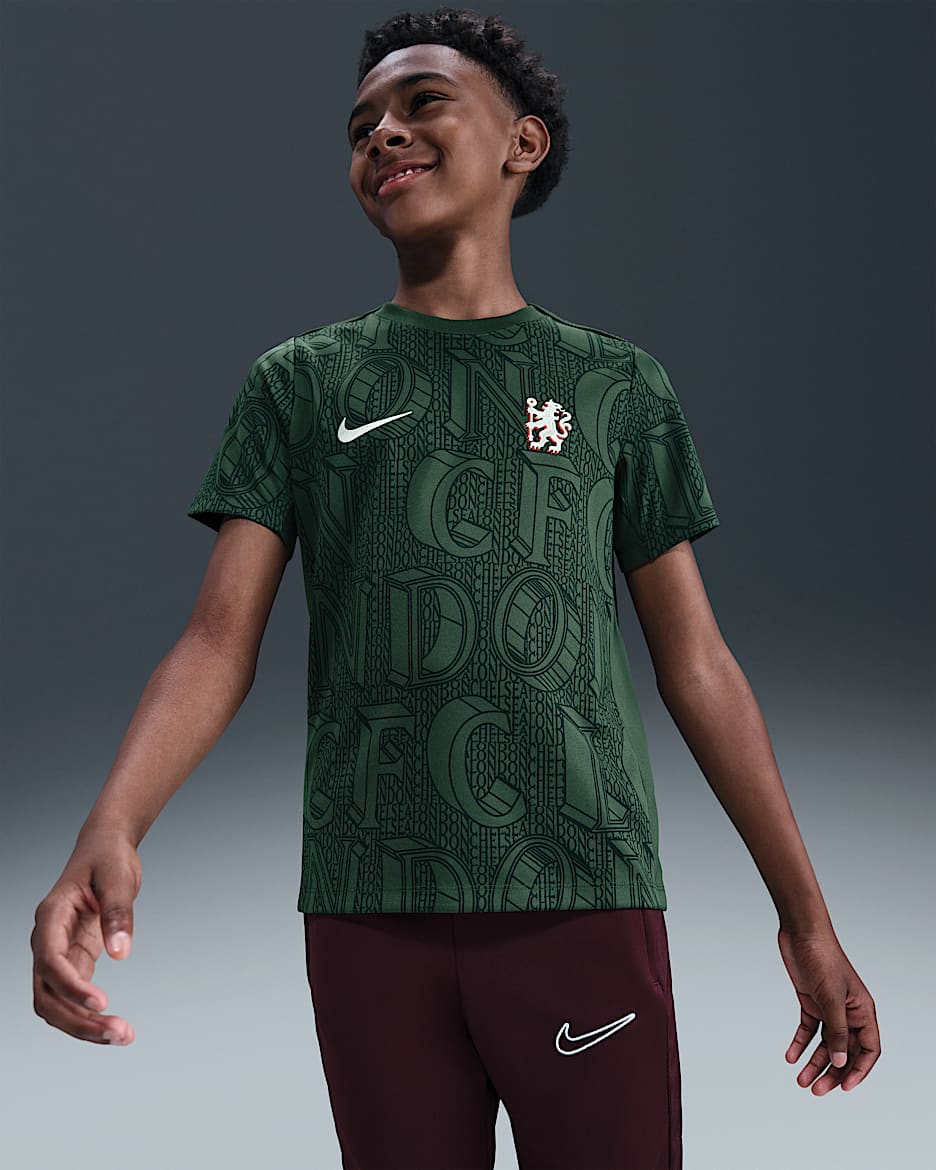 Chelsea FC Academy Pro Nike Dri-FIT Pre-Match-Fußballoberteil (ältere Kinder) - Galactic Jade/Outdoor Green/Phantom