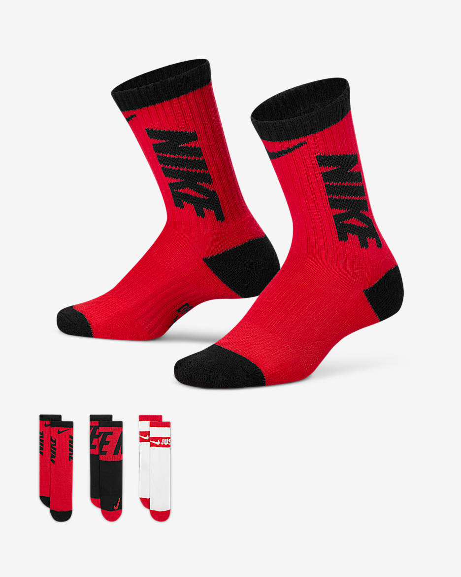 ナイキ リトルキッズ Dri-FIT スポーツ クルー ソックス (3足) - ユニバーシティレッド