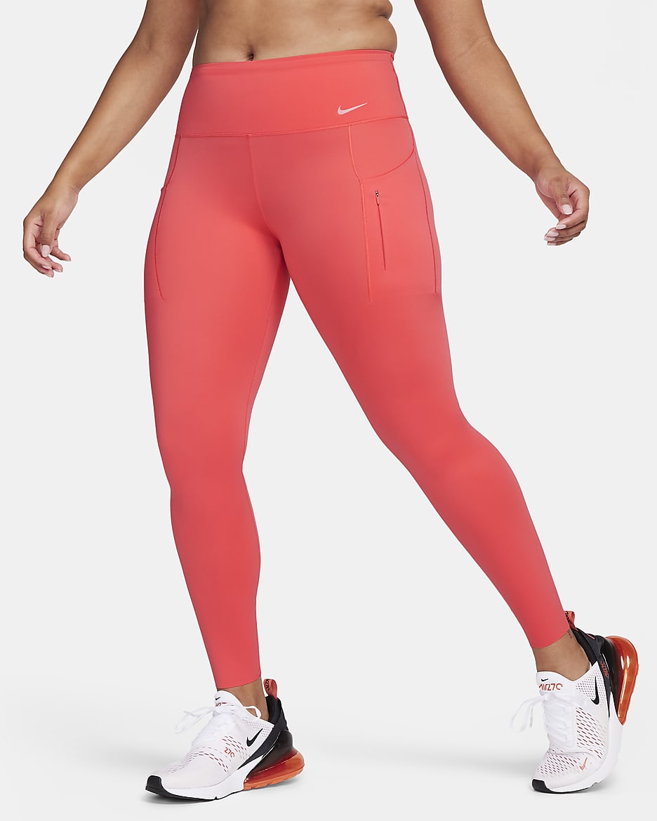 Nike Go Women's Firm-Support Mid-Rise Full-Length Leggings with Pockets - Ember Glow/Black