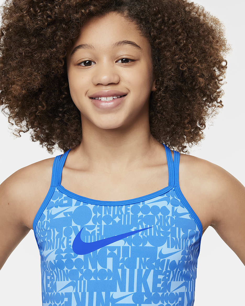 Conjunto de tankini con espalda en T para niña talla grande Nike Swim Retro Flow - Azul foto