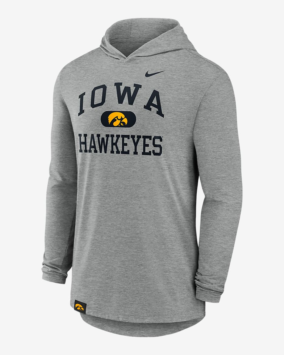 Playera de manga larga universitaria Nike Dri-FIT con gorro para hombre Iowa Hawkeyes Blitz - Gris jaspeado