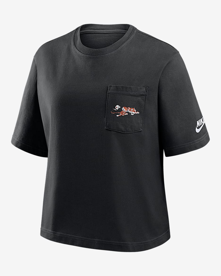 Cincinnati Bengals Rewind Pocket Boxy Women's Nike NFL T-Shirt - Black