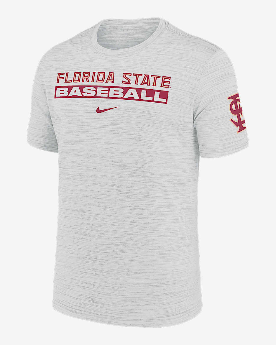 Florida State Seminoles Velocity Baseball Wordmark Stack Playera universitaria Nike Dri-FIT para hombre - Blanco