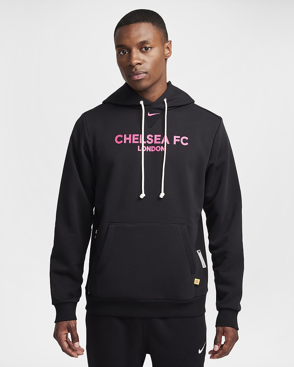 Pánská třetí fotbalová mikina Nike Dri-FIT Chelsea FC Standard Issue s kapucí - Černá/Pink Prime