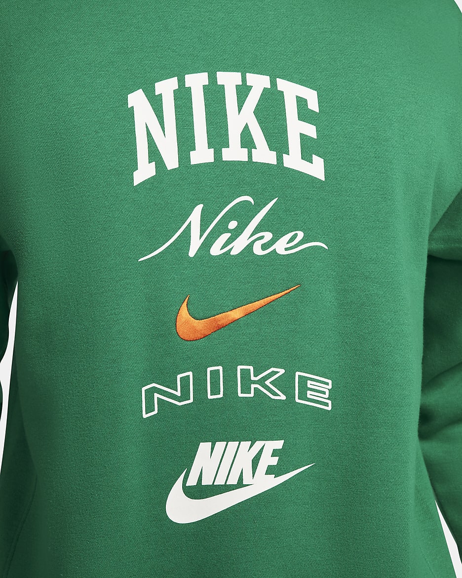 Nike Club Fleece Men's Long-Sleeve Crew-Neck Sweatshirt - Malachite/Safety Orange