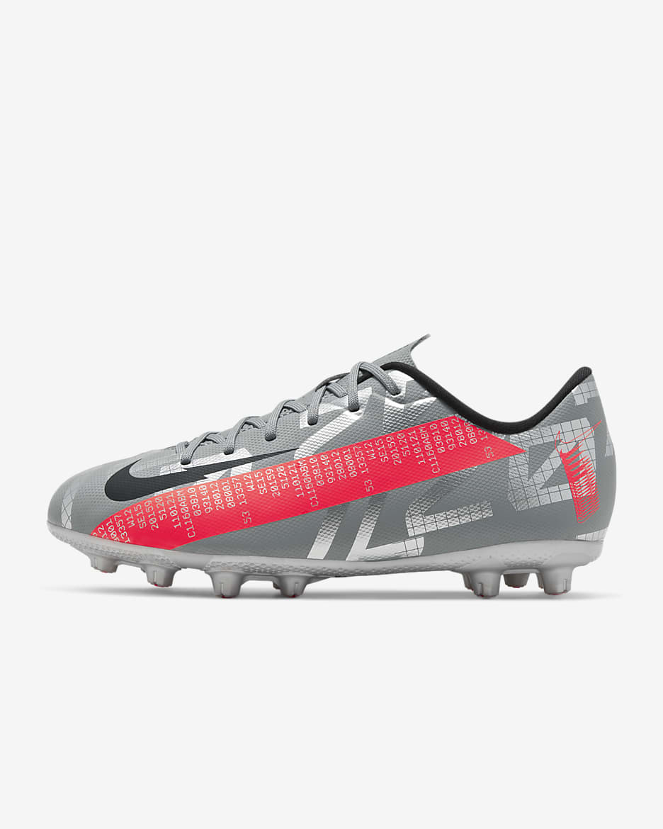 Nike Jr. Mercurial Vapor 13 Academy HG Hard-Ground Soccer Cleats - Metallic Bomber Grey/Particle Grey/Laser Crimson/Black