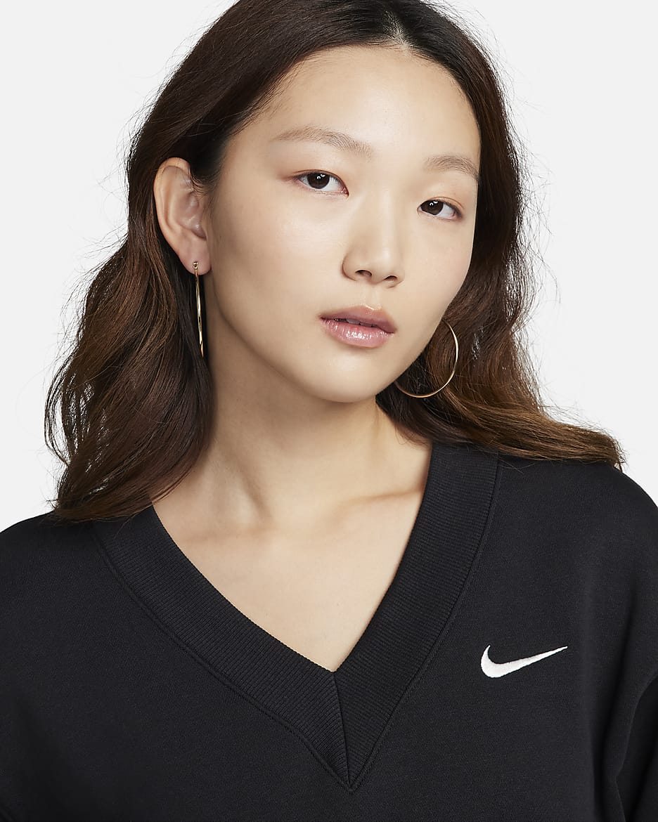 Nike Sportswear Phoenix Fleece Women's Cropped V-Neck Top - Black/Sail