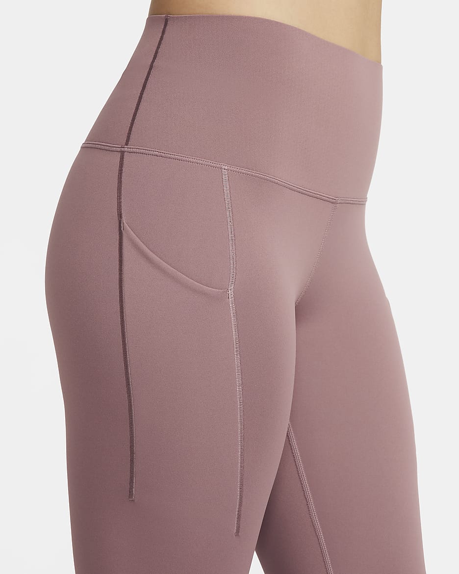 Nike Universa Women's Medium-Support High-Waisted 7/8 Leggings with Pockets - Smokey Mauve/Black