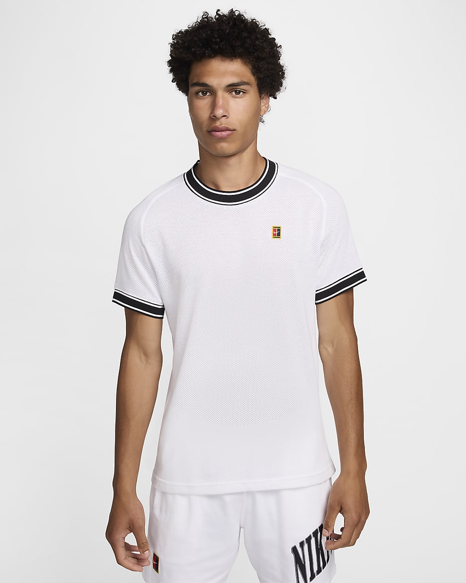 Haut de tennis à manches courtes NikeCourt Heritage pour homme - Blanc/Noir