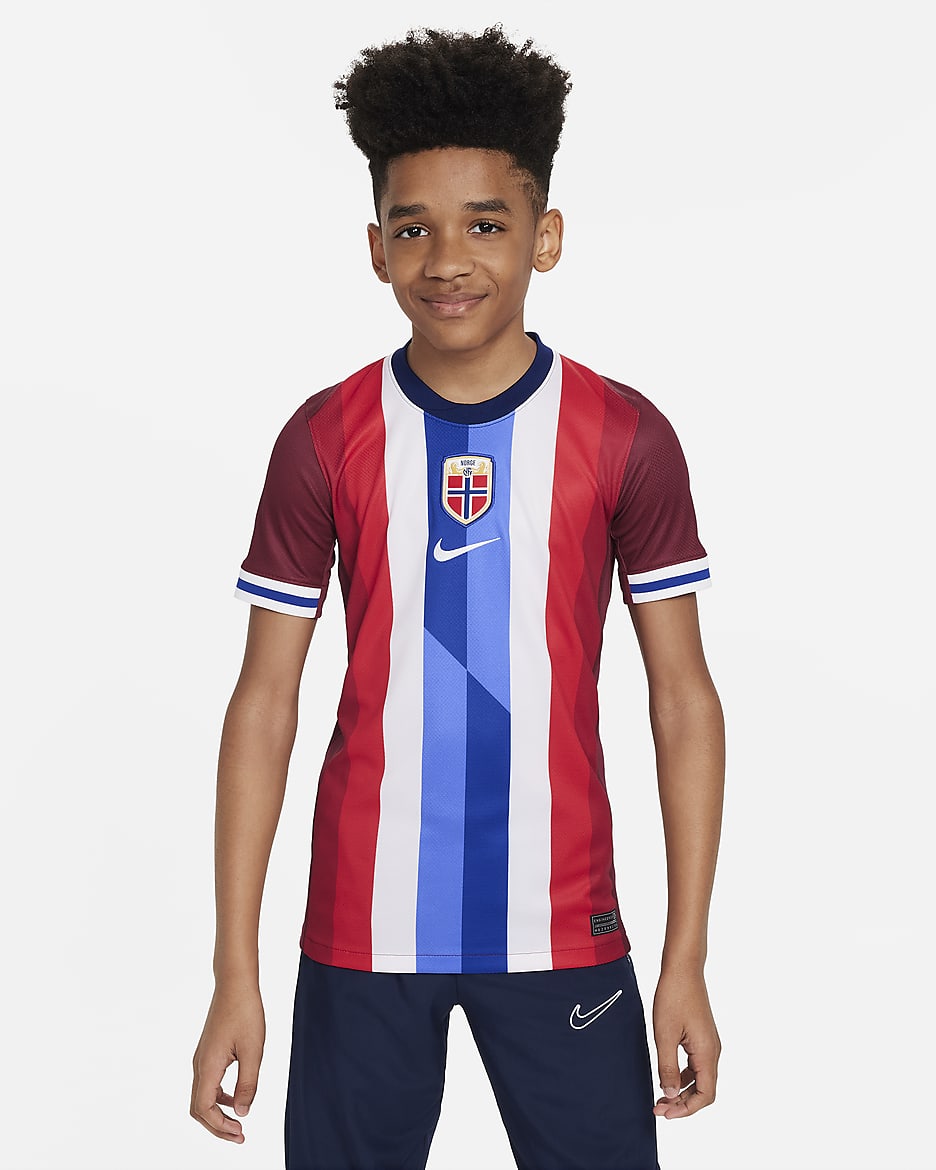 Norway (Men's Team) 2024/25 Stadium Home Older Kids' Nike Dri-FIT Football Replica Shirt - Team Red/Blue Void/White