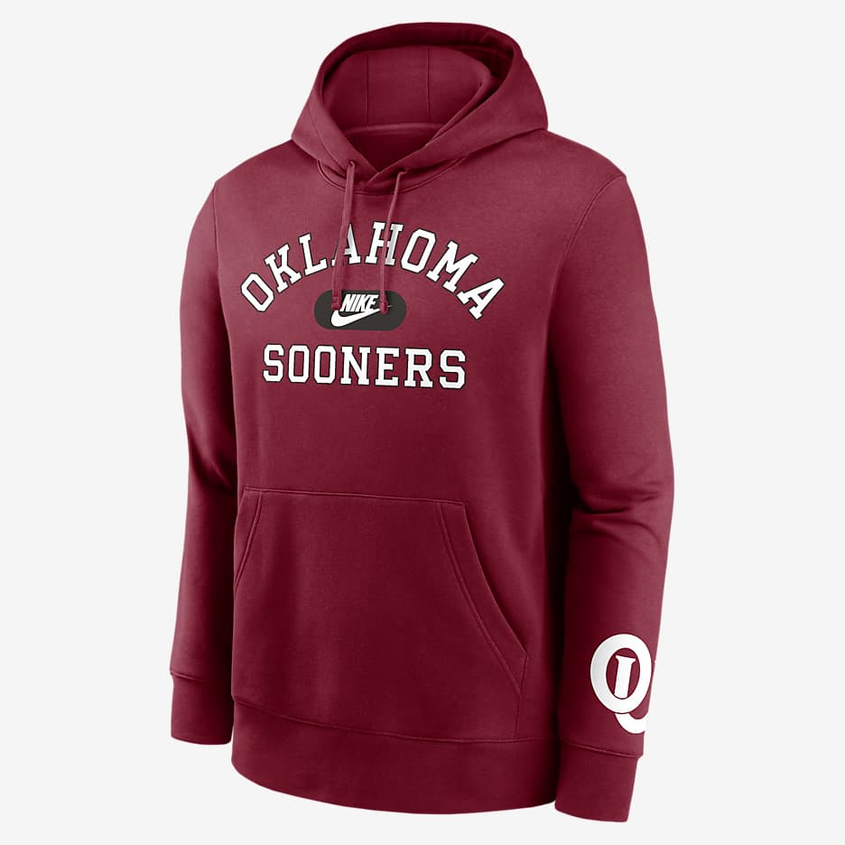 Oklahoma Sooners Legacy Club Foundational Men's Nike College Pullover Hoodie - Team Crimson