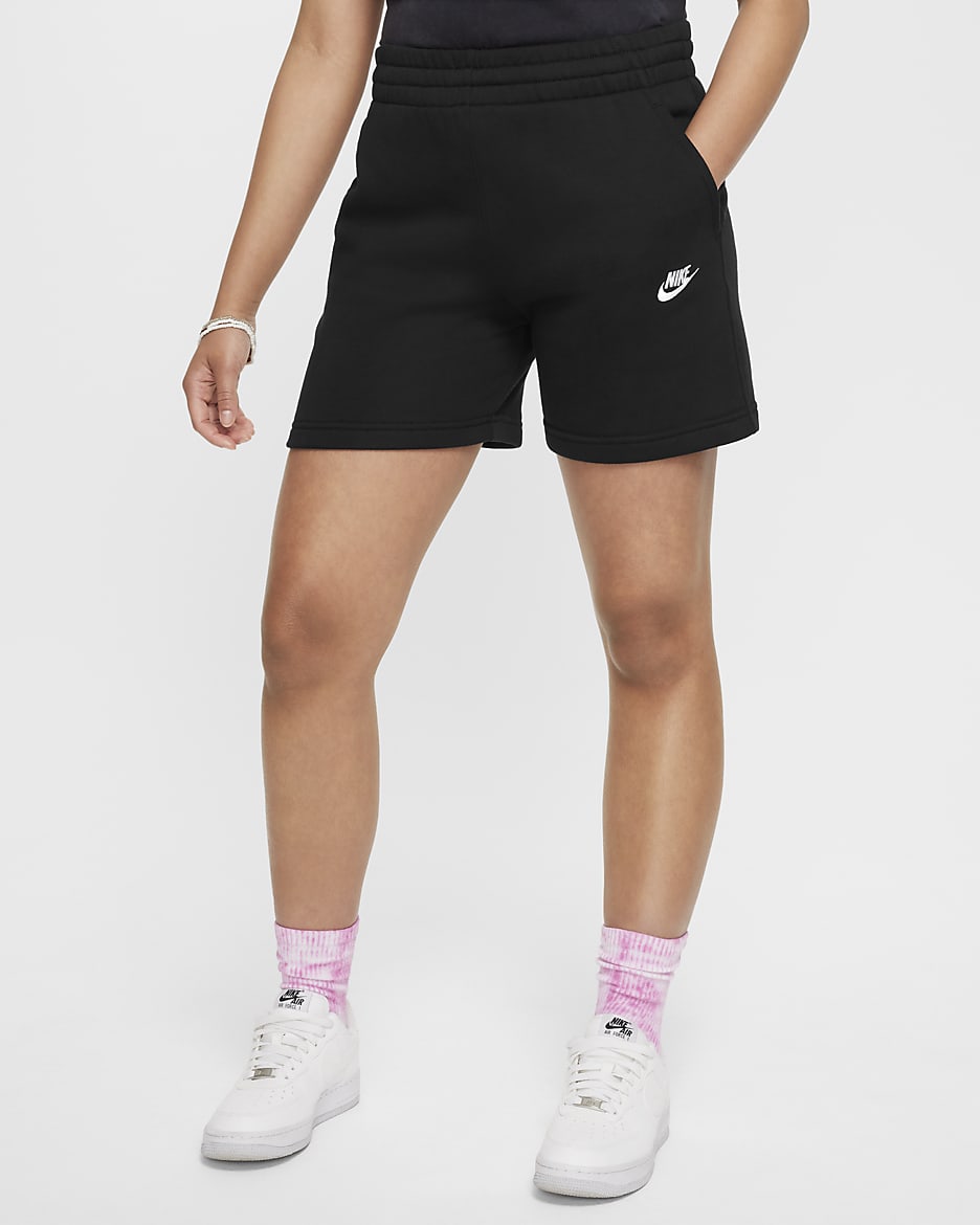 Shorts de French Terry de 5" para niña talla grande Nike Sportswear Club Fleece - Negro/Negro/Blanco