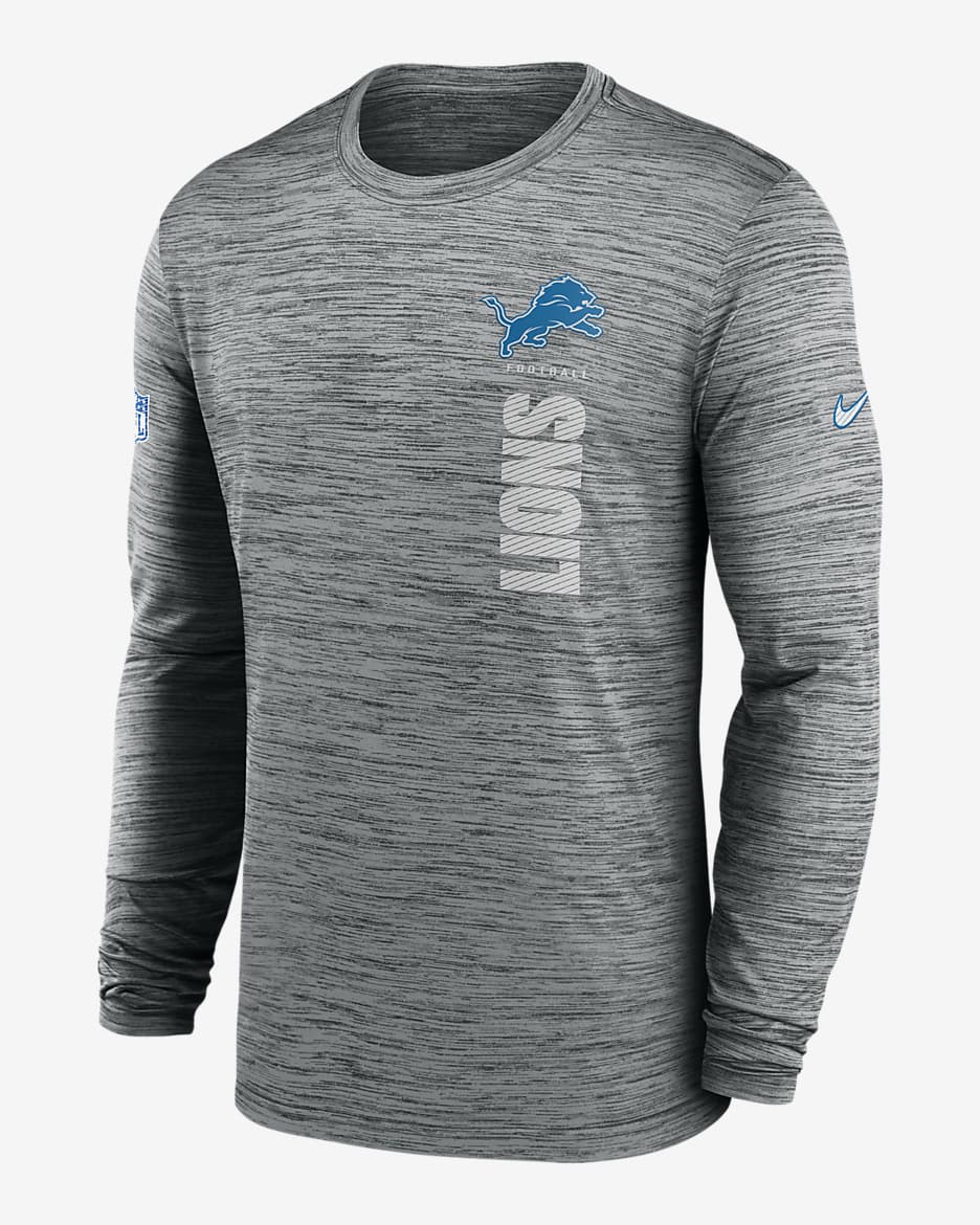 Detroit Lions Sideline Velocity Men's Nike Dri-FIT NFL Long-Sleeve T-Shirt - Grey Heather