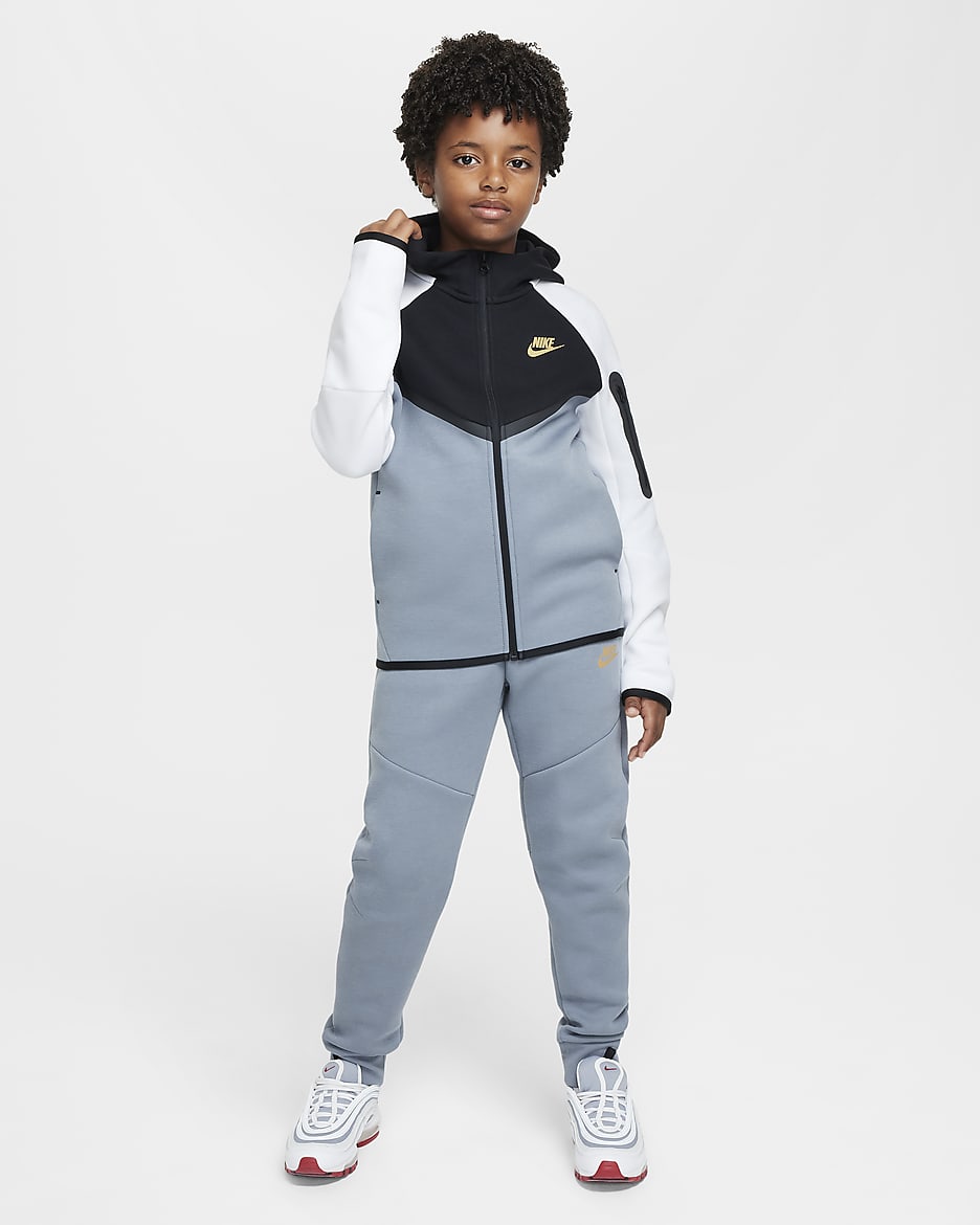 Nike Sportswear Tech Fleece Big Kids' Full-Zip Hoodie - Cool Grey/Black/White/Metallic Gold