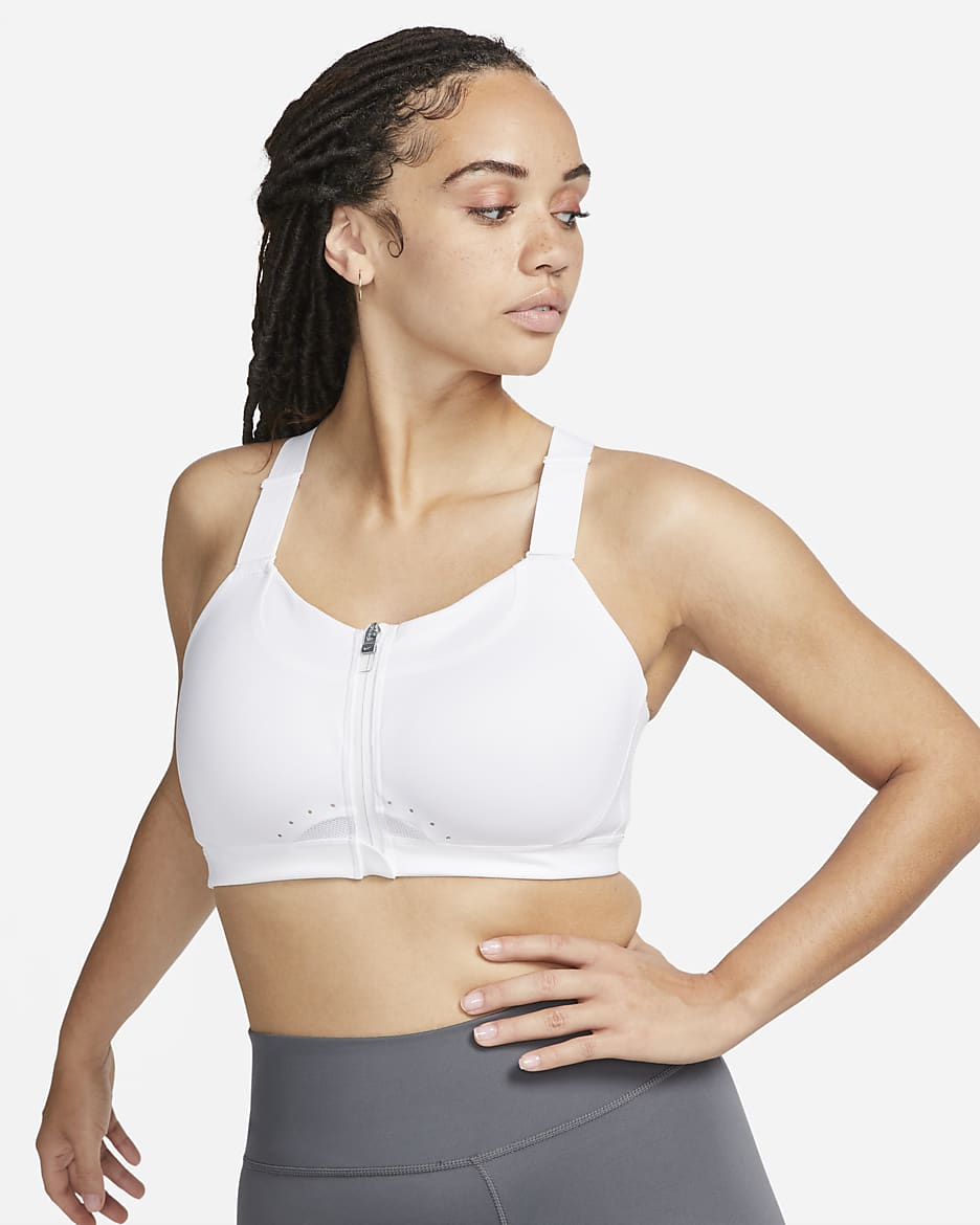 Brassière de sport rembourrée à maintien supérieur avec zip avant Nike Alpha pour femme - Blanc/Blanc/Blanc/Noir