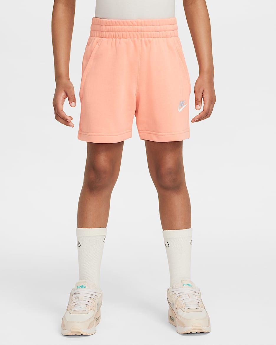 Shorts de French Terry de 5" para niña talla grande Nike Sportswear Club Fleece - Ágata melocotón/Ágata melocotón/Blanco