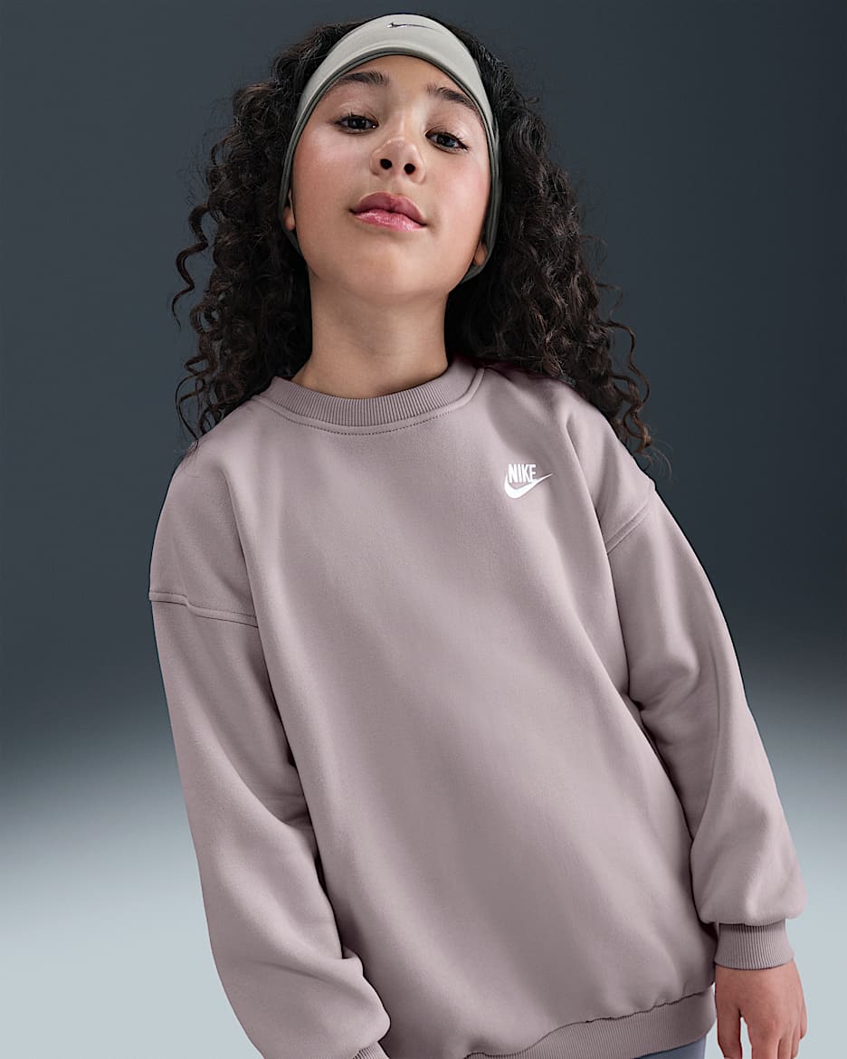 Sudadera oversized para niños talla grande Nike Sportswear Club Fleece - Violeta platino/Violeta platino/Blanco