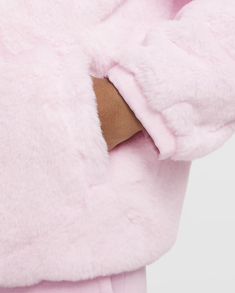 Nike Younger Kids' Faux Fur Jacket - Pink Foam