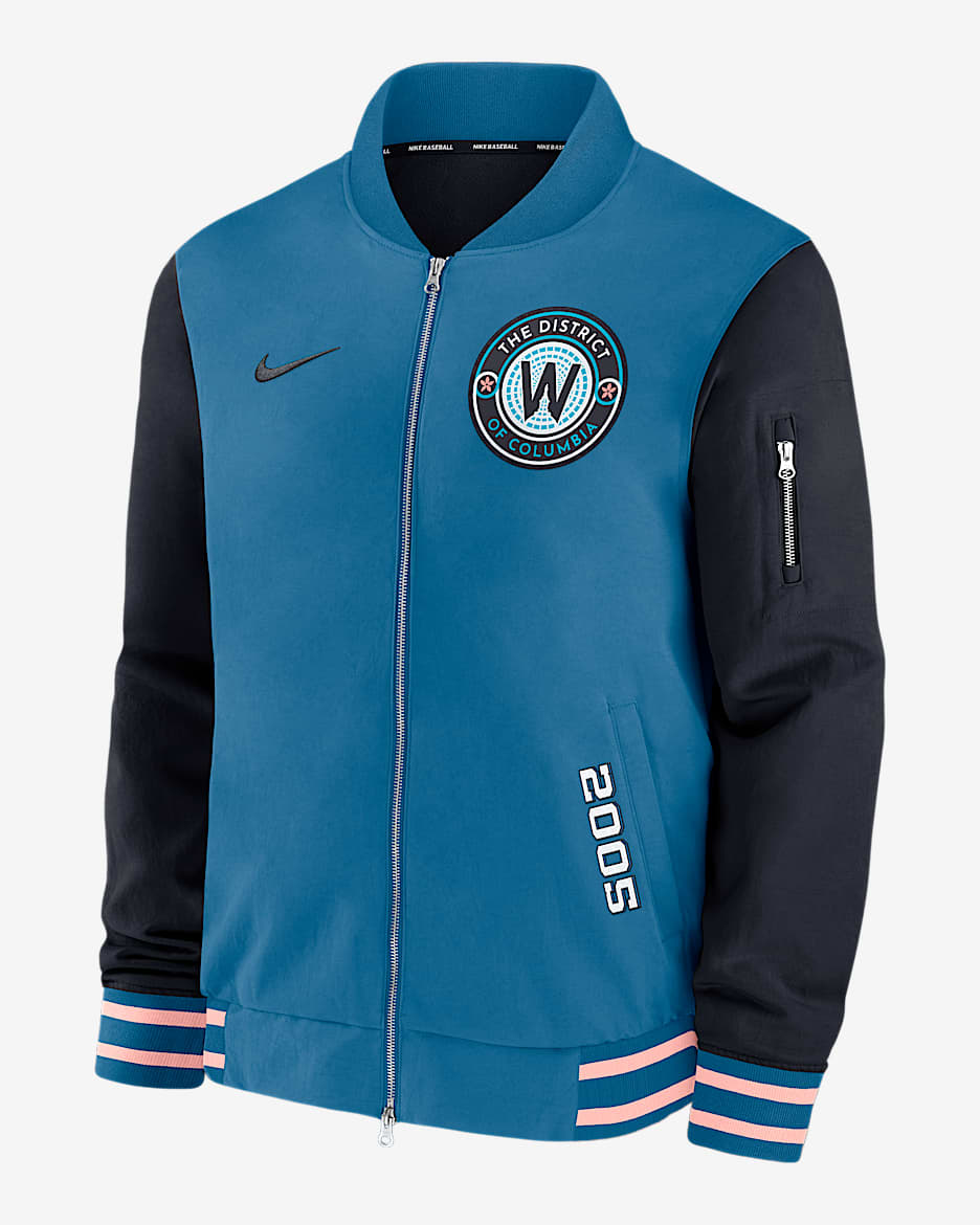 Washington Nationals Authentic Collection City Connect Men's Nike MLB Full-Zip Bomber Jacket - Blue