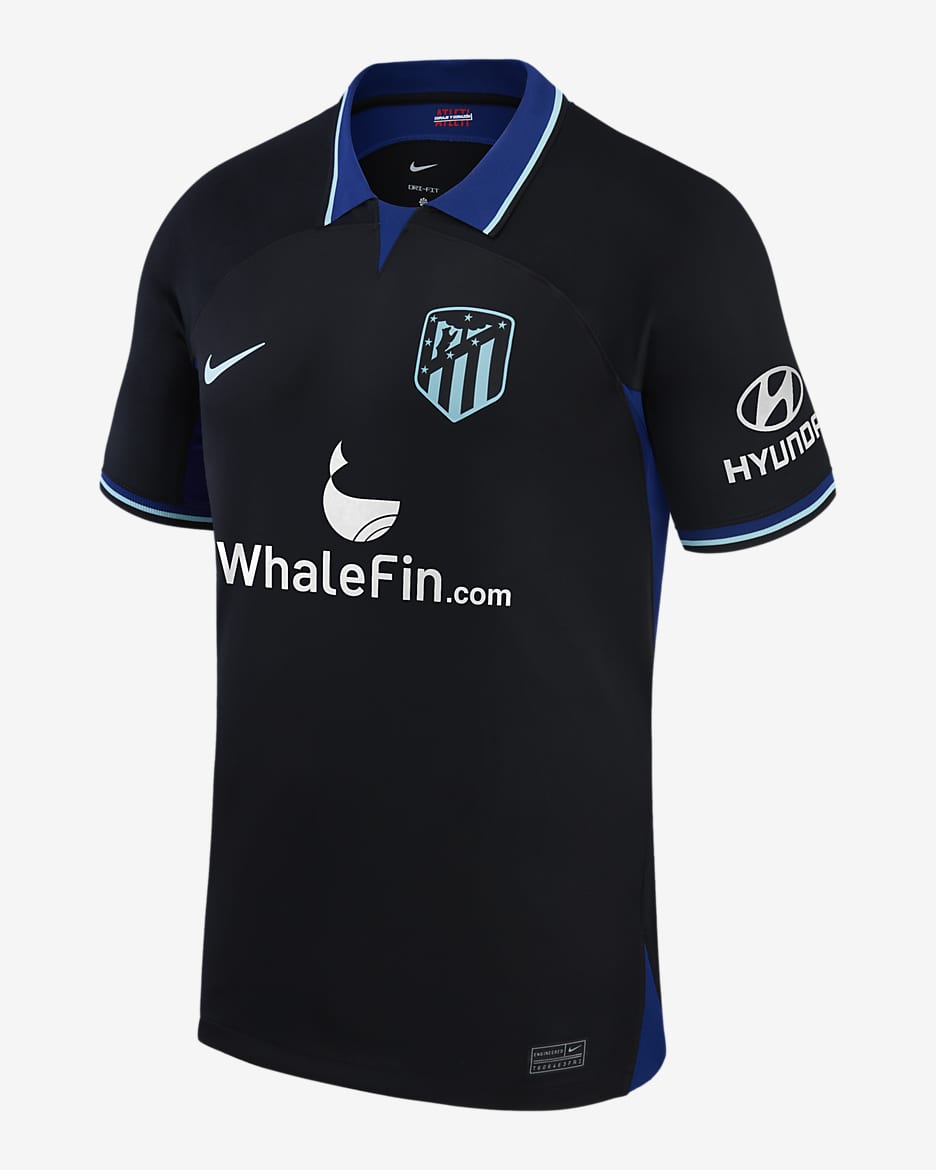 Jersey de fútbol Nike Dri-FIT para hombre del Club Atlético de Madrid visitante (Joao Felix) 2022/23 Stadium - Negro/Azul royal intenso/Copa