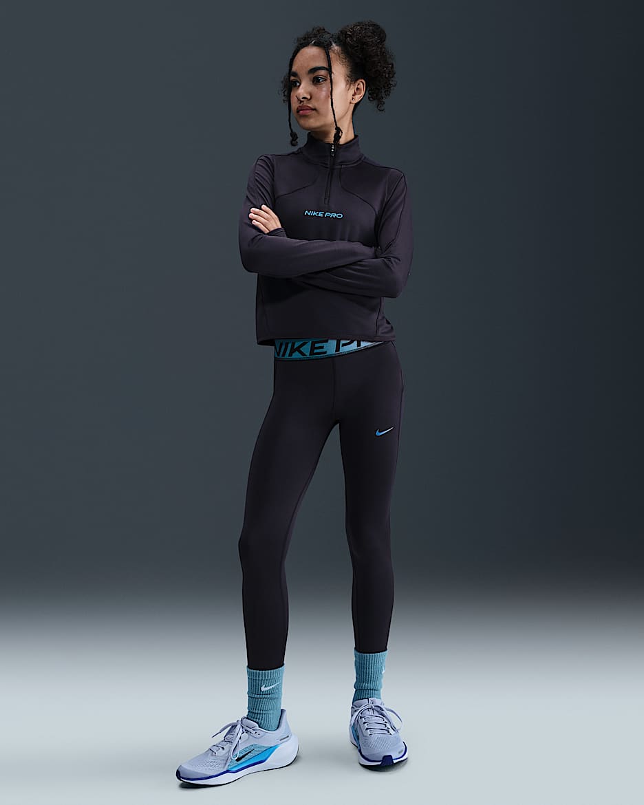Nike Pro Older Kids' (Girls') Dri-FIT Leggings with Shine Accents - Cave Purple