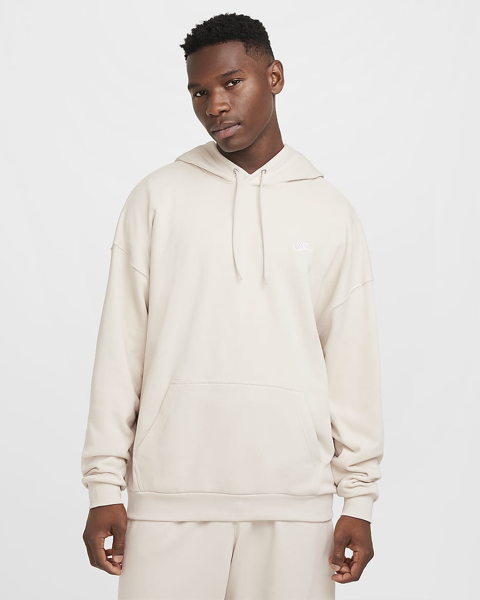 Sudadera con gorro sin cierre de French Terry oversized para hombre Nike Club Fleece - Marrón verdoso claro/Marrón verdoso claro/Blanco