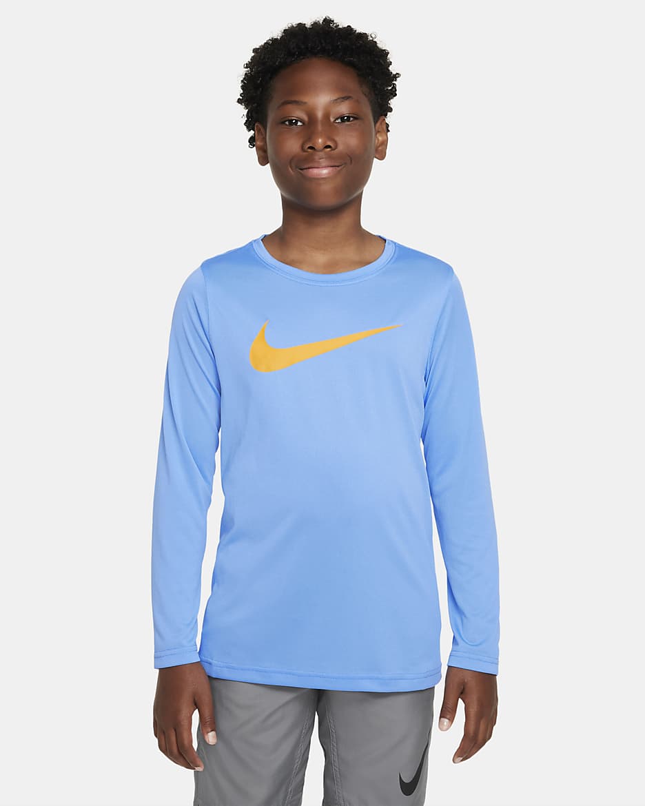 Nike Dri-FIT Big Kids' Long-Sleeve Training T-Shirt - University Blue