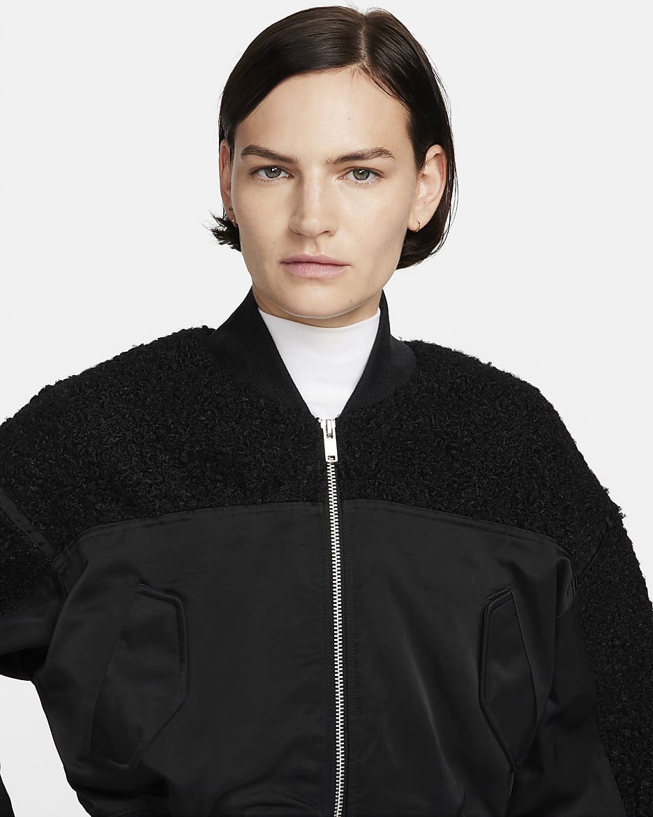 Veste aviateur en tissu Fleece à poils longs Nike Sportswear Collection pour femme - Noir/Summit White