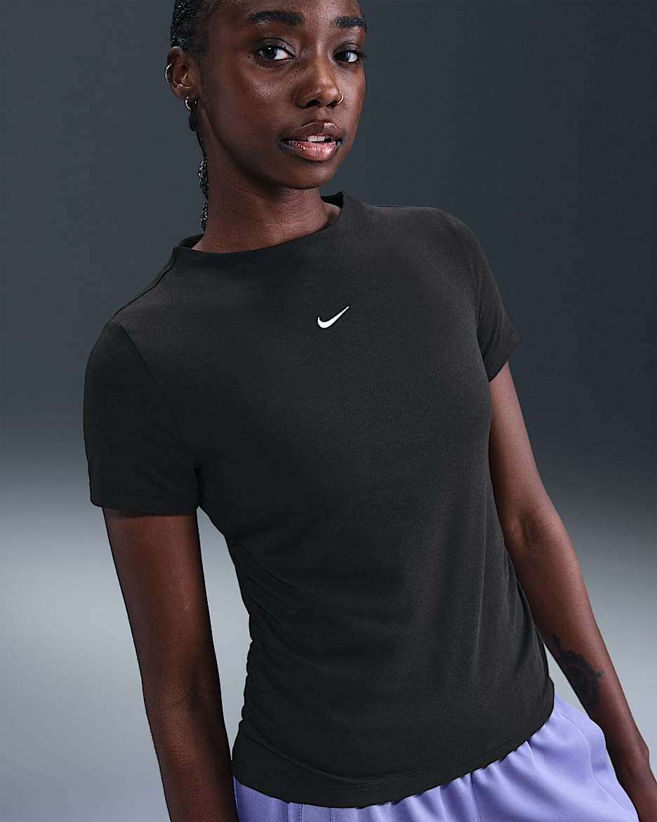 Nike Sportswear Chill Knit Women's Tight Short-Sleeve Mock-Neck Top - Black/Sail