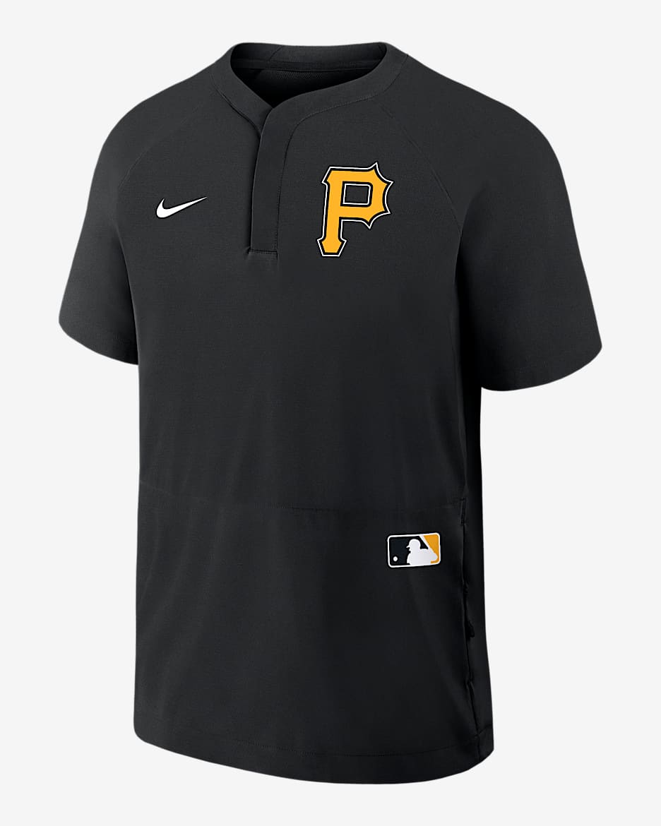 Rompevientos de manga corta Nike de la MLB para hombre Pittsburgh Pirates Authentic Collection - Negro