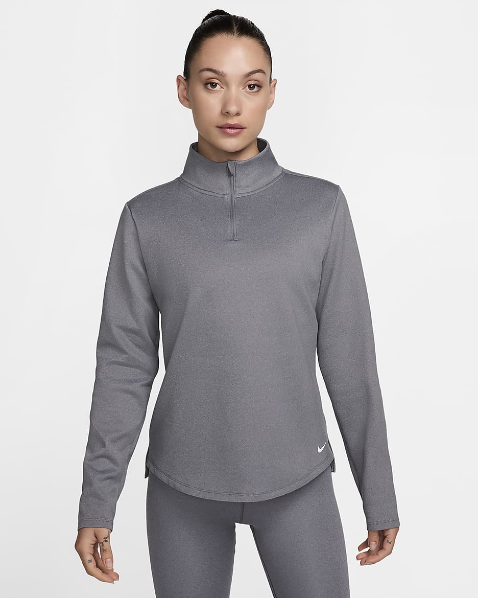 Nike Therma-FIT One Women's Long-Sleeve 1/2-Zip Top - Smoke Grey/Heather/White