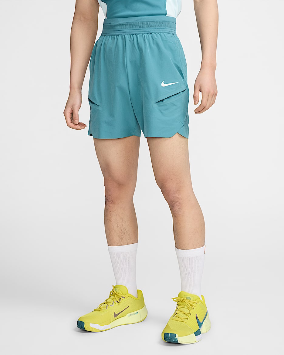 NikeCourt Slam Men's Dri-FIT Tennis Shorts - Mineral Teal/High Voltage/White