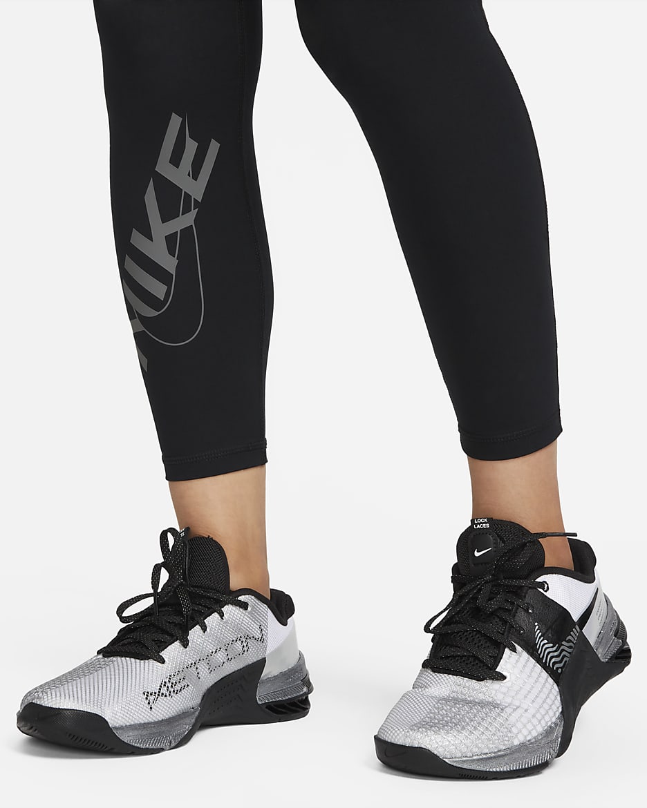 Nike Pro Women's Mid-Rise 7/8 Graphic Leggings - Black/Iron Grey