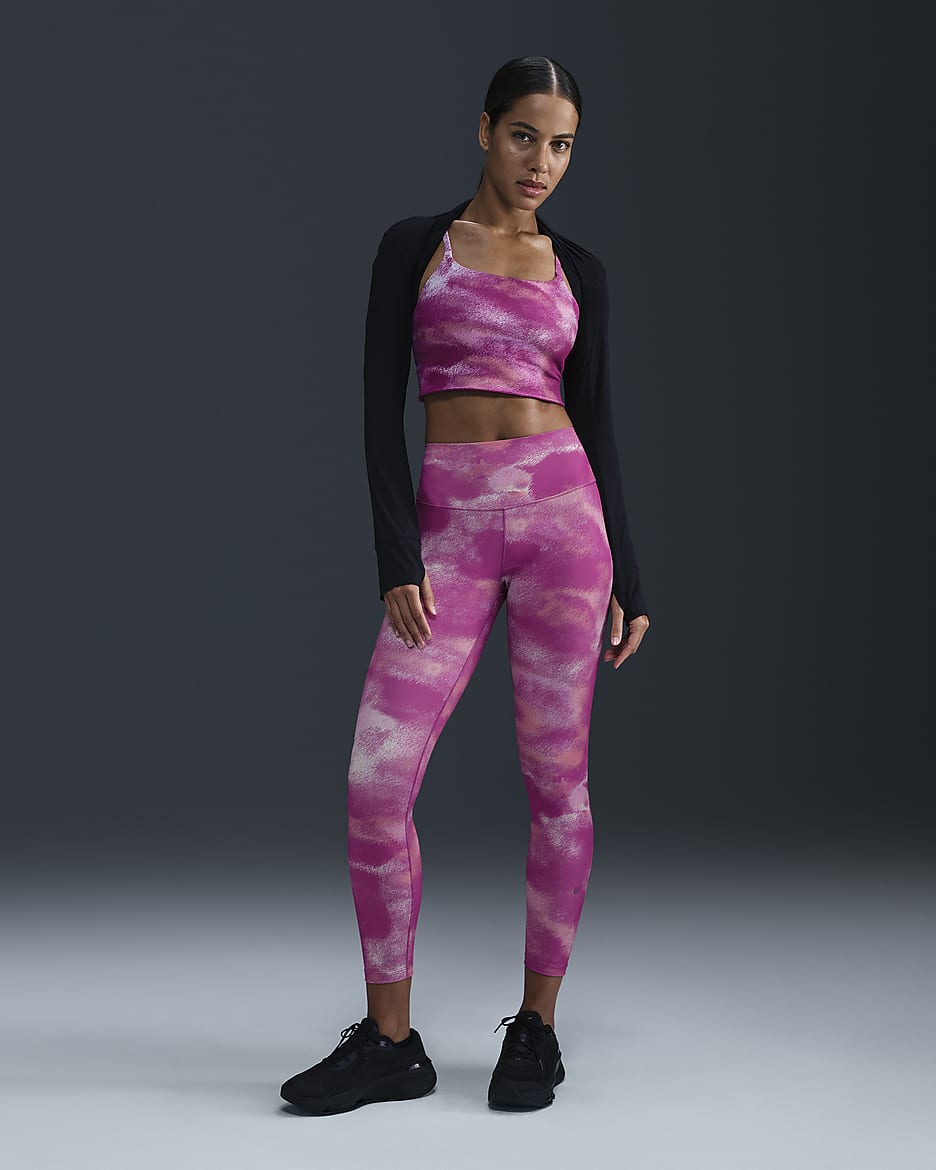 Leggings estampados de tiro alto de 7/8 para mujer Nike One - Fucsia cálido/Negro