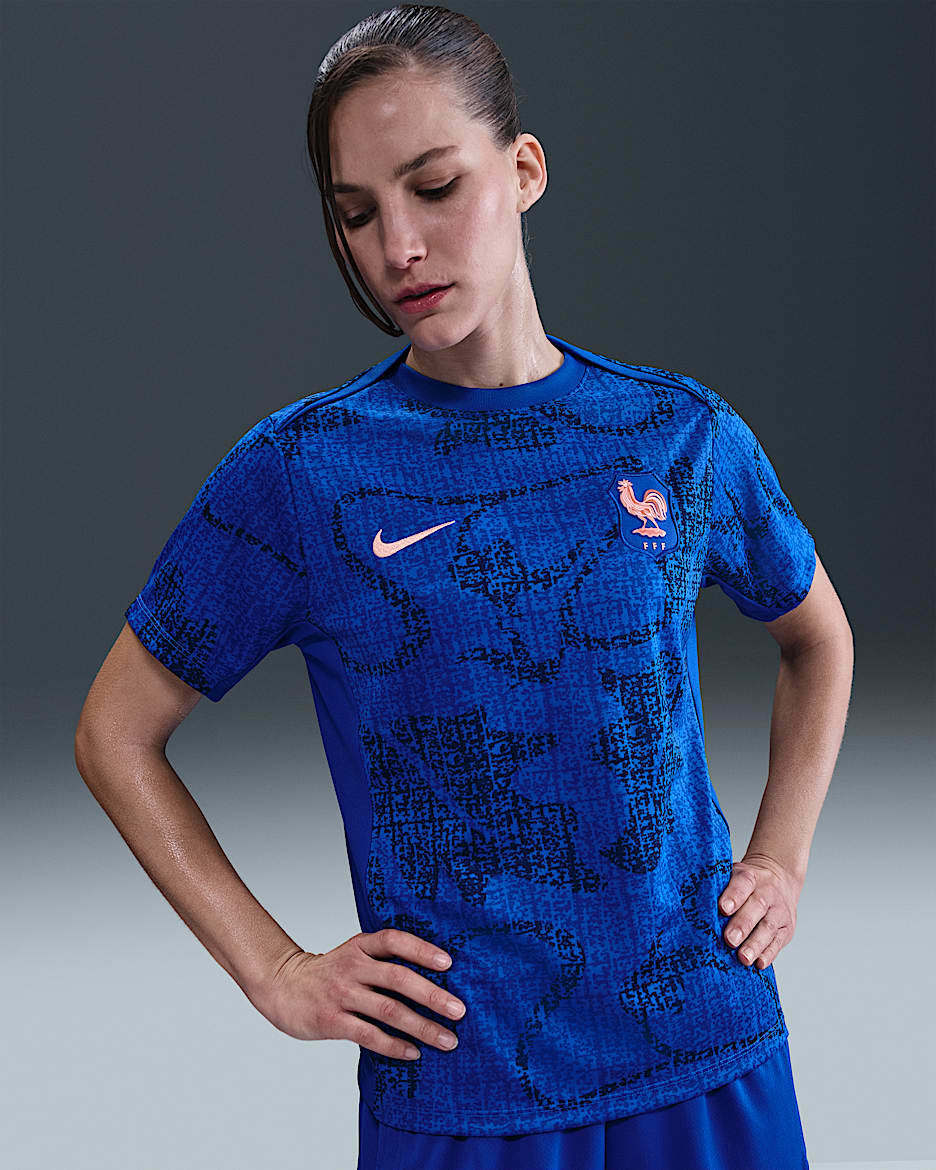 FFF Academy Pro Women's Nike Dri-FIT Football Pre-Match Short-Sleeve Top - Lyon Blue/Bright Blue/Blue Void/Light Madder Root
