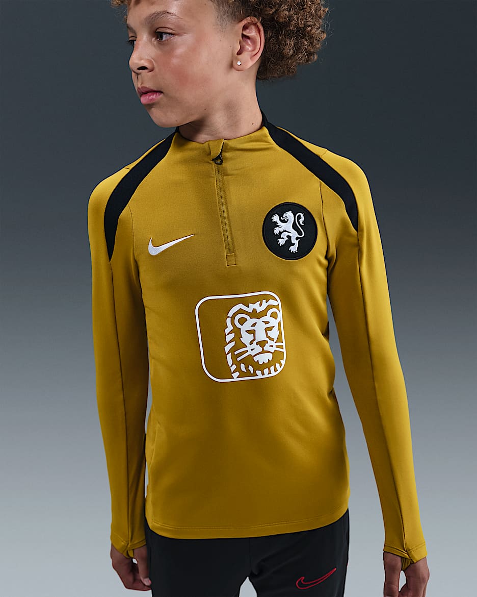 Maglia da calcio per allenamento Nike Dri-FIT Olanda Strike – Ragazzo/a - Bronzine/Nero/Bianco