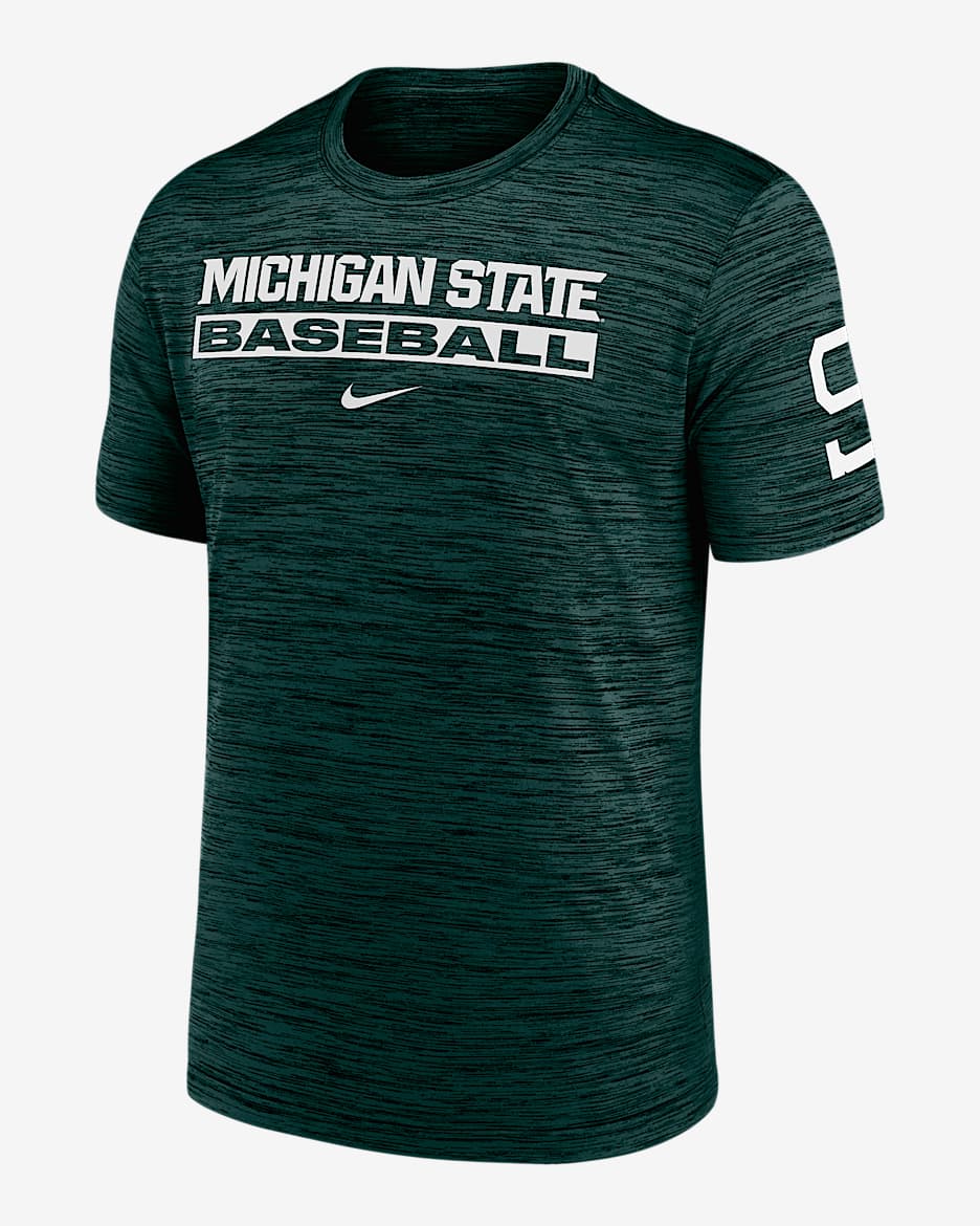 Michigan State Spartans Velocity Baseball Wordmark Stack Men's Nike Dri-FIT College T-Shirt - Green
