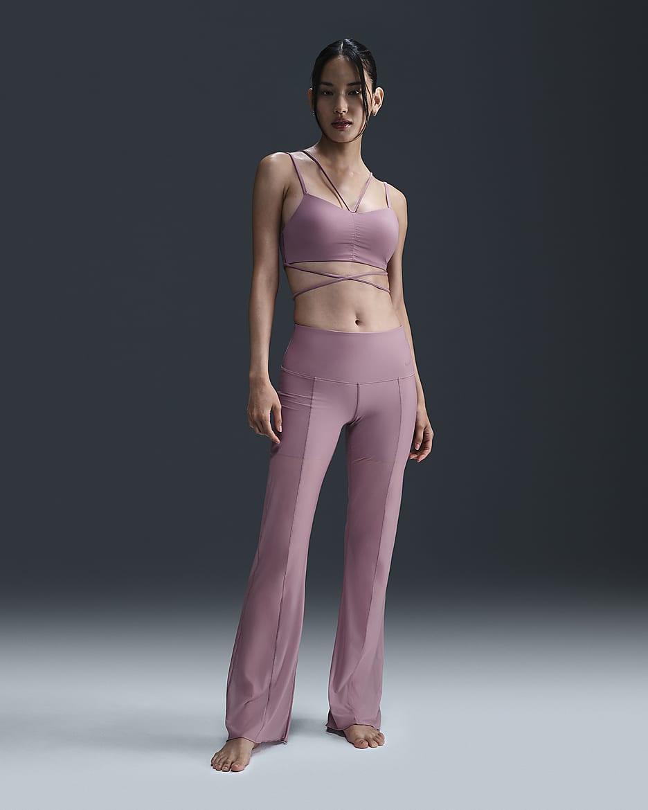 Pantalon long taille haute à maintien léger Nike Zenvy Sheer pour femme - Plum Dust