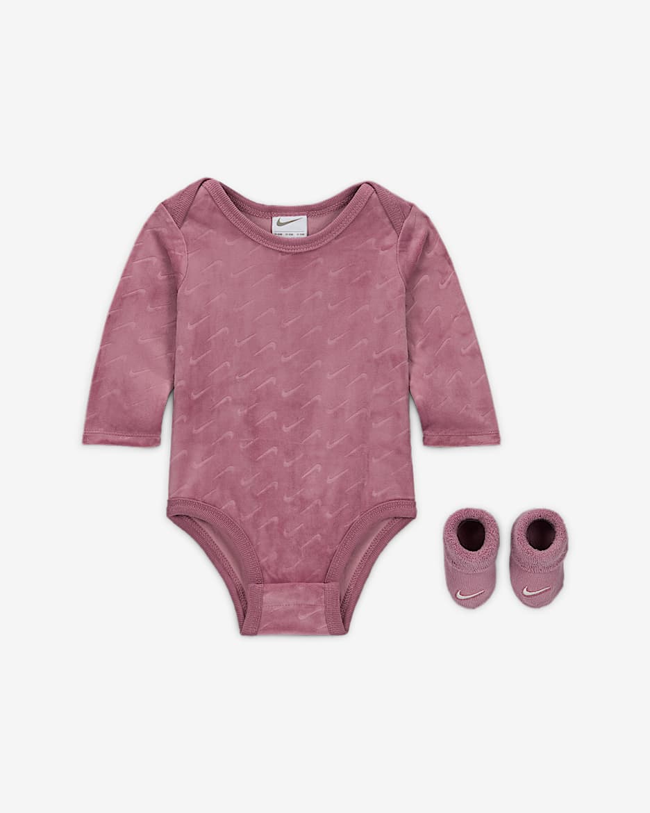 Nike Baby (0-9M) Velour Swoosh 2-Piece Bodysuit Boxed Set - Plum Dust