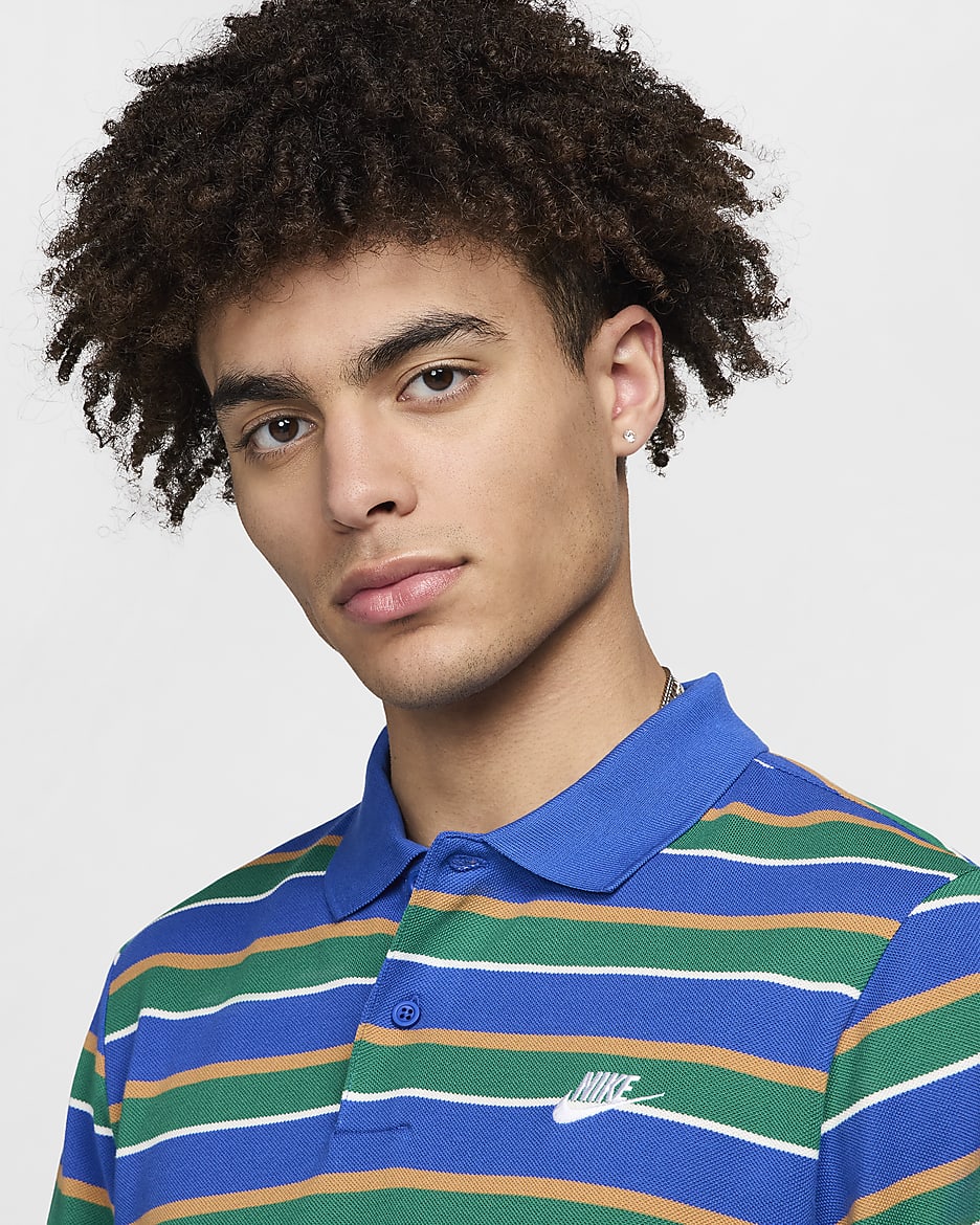 Nike Club Men's Striped Polo - Game Royal/White