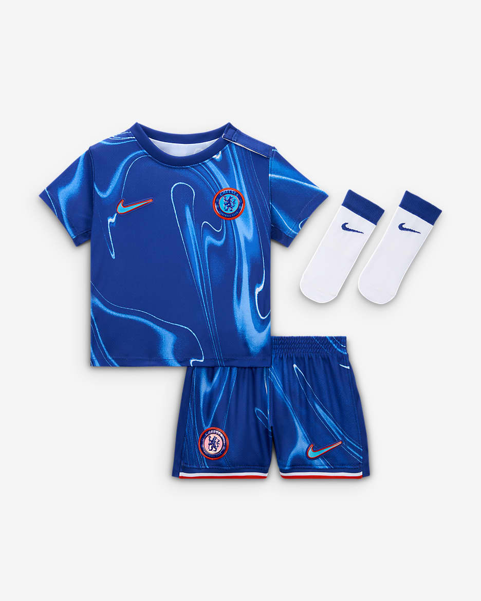 FC Chelsea 2024 Stadium Home dreiteiliges Nike Replika Fußballtrikot-Set (Babys und Kleinkinder) - Rush Blue/Team Orange/Weiß